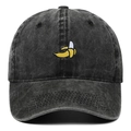 Retro washed black denim baseball cap featuring small yellow banana embroidery on front - Black