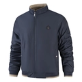Donkerblauwe vrijetijdsjas voor heren met opstaande kraag en contrasterende biezen - L / Donkerblauw
