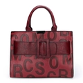 Vintage burgundy leather tote bag with large letter patterns and square buckle design - Single Bag / Burgundy