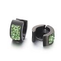 Black stainless steel huggie earrings with four rows of sparkling neon green crystals - Black Tone Green Zirconia (KE108271-TGD)