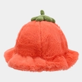 Lindo sombrero de felpa naranja con forma de caqui y detalle de hoja verde para invierno - Rojo Anaranjado