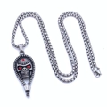 Silberne Totenkopf Halskette mit roten Edelsteinaugen und polierter Boxkette - Kleiner Anhänger Mit 60CM Kette