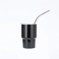 Black 3oz stainless steel mini tumbler with transparent lid and curved metal straw - Black