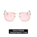 Retro small square sunglasses with gold metal frame and transparent pink lenses - Gold Frame Pink Lens
