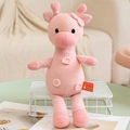 Handmade pink knitted giraffe plush toy with crochet texture and cute bow detail - Giraffe / 30cm