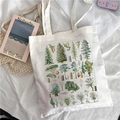 White canvas tote bag featuring vintage botanical flower prints and artistic text - Nobody in the Sea Vintage Plant (STD344-B)