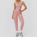 Nauwsluitende mouwloze yoga jumpsuit in dusty rose van matte hoog elastische sportstof - S / Grapefruit Roze