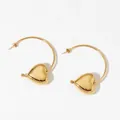 Orecchini a cerchio a C in oro lucido con grandi pendenti a cuore 3D - Stile Cuore Cavo Dorato (D2879)