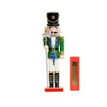 38cm traditional wooden nutcracker soldier in green glitter uniform with silver axe and gift box - R3873/Soldier with Axe