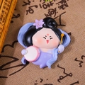 Traditional Tang style doll figurine in purple dress with pink flower and drum - Purple Skirt Purple Flower Fridge Magnet