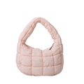 Pink quilted puffer shoulder bag with a soft cloud-like texture and grid stitching pattern - 20*14*6 / Flesh Pink