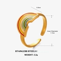 Gold plated stainless steel open ring with colorful rainbow enamel inlay for women - Rainbow Ring