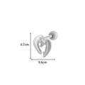 Silver-toned heart-shaped zircon stud earring with wing-shaped frame and ball screw back - Wing Style(4#) / Silver