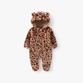 Leopard print plush baby romper with hooded ears and enclosed feet for winter warmth - 59cm / Leopard Style (Covered Hands and Feet)