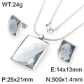 Silver stainless steel snake chain set with grey square glass pendant and earrings - Steel Grey (KS225768-GC)