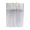 Disposable mascara wands with white spiral bristles and transparent silver glitter handle - Crystal Handle White Bristles (50Pcs/Pack)