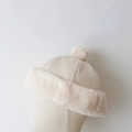 Winter faux fur warm hat for children in beige finish with decorative pompom ball - 49-52CM (Suggested 2-6 Years) / Off-white