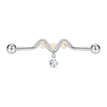 Silver industrial piercing barbell with wave bar and a clear star zircon pendant charm - Silver Star