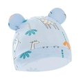 Light blue newborn baby hat featuring cute cartoon giraffe and tree patterns in soft cotton - Blue Giraffe Beanie with Ears