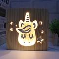Hollow unicorn wooden night light with warm LED glow and carved star patterns - Unicorn/15cm