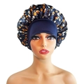 Floral print satin sleep cap in navy blue with elastic wide band for hair care - 10863 Navy Floral