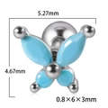 Silver stainless steel butterfly labret earring with blue enamel finish and dimensions - Silver + Sky Blue Opal