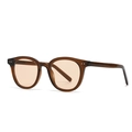 Retro Boston round tea transparent frame sunglasses with metal rivet accents - Tea Frame Transparent Pink Lens