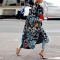Long-sleeved black trench coat featuring cosmic star patterns and planet prints - Solar System Print