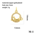 Macro view of gold-plated leopard pendant with cubic zirconia details and sizing info - Leopard Circle/M-1