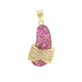 Detailed macro of 18K gold slipper pendant with pink enamel and zircon micro-paving - 11-Opal Slipper