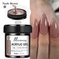 Texture of 150g nude brown extension nail gel and finished long stiletto nail result - 03 Nude Brown