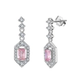 S925 sterling silver drop earrings featuring rectangular pink zircon and white stones - Selling Lze28-p