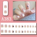 Detail van schattige konijnen-nagelset met hart- en wolkenpatronen in 24 maten - Lotus Pink Beige Heart Rabbit (A383) / 24 Stuks/Set