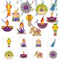 Diwali Hängedekoration Wirbel mit Ganesha und Mandala-Mustern in verschiedenen Größen - Ganesha Elefant Pfau Diya Mandala Hängende Wirbel