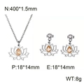 Silver stainless steel lotus jewelry set with orange teardrop stone and dimensions - Silver Tone 2-Piece Set