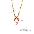Macro detail of gold square chain with pink heart enamel pendant and size specifications - Pink Heart Gem