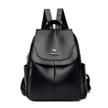 Chic black litchi pattern leather backpack for women with kangaroo logo and side pockets - Style 1 / Black