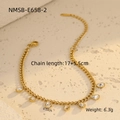 Detail of gold chain bracelet with teardrop crystal charms and size specifications - Water Drop White Zirconia