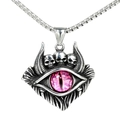 Gothic evil eye pendant necklace with pink dragon eye and skulls in silver finish - Silver Pink Eye
