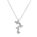 Silver butterfly pendant necklace with tiered sparkling zircon butterflies on a white base - Four Vertically Arranged Diamond Butterflies (KM-218)