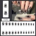 Faux ongles ballerine dégradé noir étoile lune argentée ensemble de 24 pièces complet - Dégradé Noir Gris Étoile Lune Argent (Y-272)