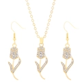 Set di gioielli a tulipano dorato con strass scintillanti, collana e orecchini a goccia - Set di Strass Motivo Tulipano (S590)