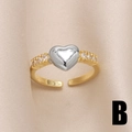 Bague réglable plaquée or avec un cœur en argent et des pierres de zircon brillantes - Style B-Cœur 3D Bicolore Avec Zircone