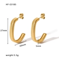 Goldene 18k Edelstahl Hohlohrringe in Rechteckform mit strukturierter Metalloberfläche - Rechteckiger C-Form Strukturierter Stil (HF-E3185)