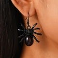 Gothic black spider crawler earring with black gemstone for Halloween fashion - Bright Black Large Spider Style (A-1322)