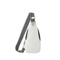 White faux leather chest bag with lychee texture and geometric striped wide strap - White