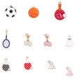 Golden enamel sports pendants set featuring soccer, basketball and badminton charms - Mixed Style (12#)