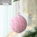 Pink wool felt Christmas ball ornament 6cm hanging on a pine branch for DIY decor - Spherical (AQMR2-4) / Single Piece / Pink