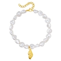 Baroque pearl bracelet with gold shell pendant and adjustable lobster clasp on white background - Gold + Conch