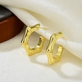 Elegant 18k gold plated bamboo link hoop earrings with polished finish on white fabric - Bamboo Joint Shape (ZYN-DME148G-3)